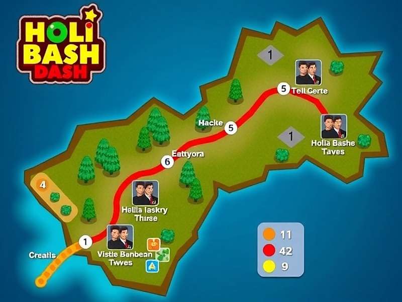 Holi Bash Dash showing North, South, East, and West Indian regional map variations Holi Bash Dash Regional Maps